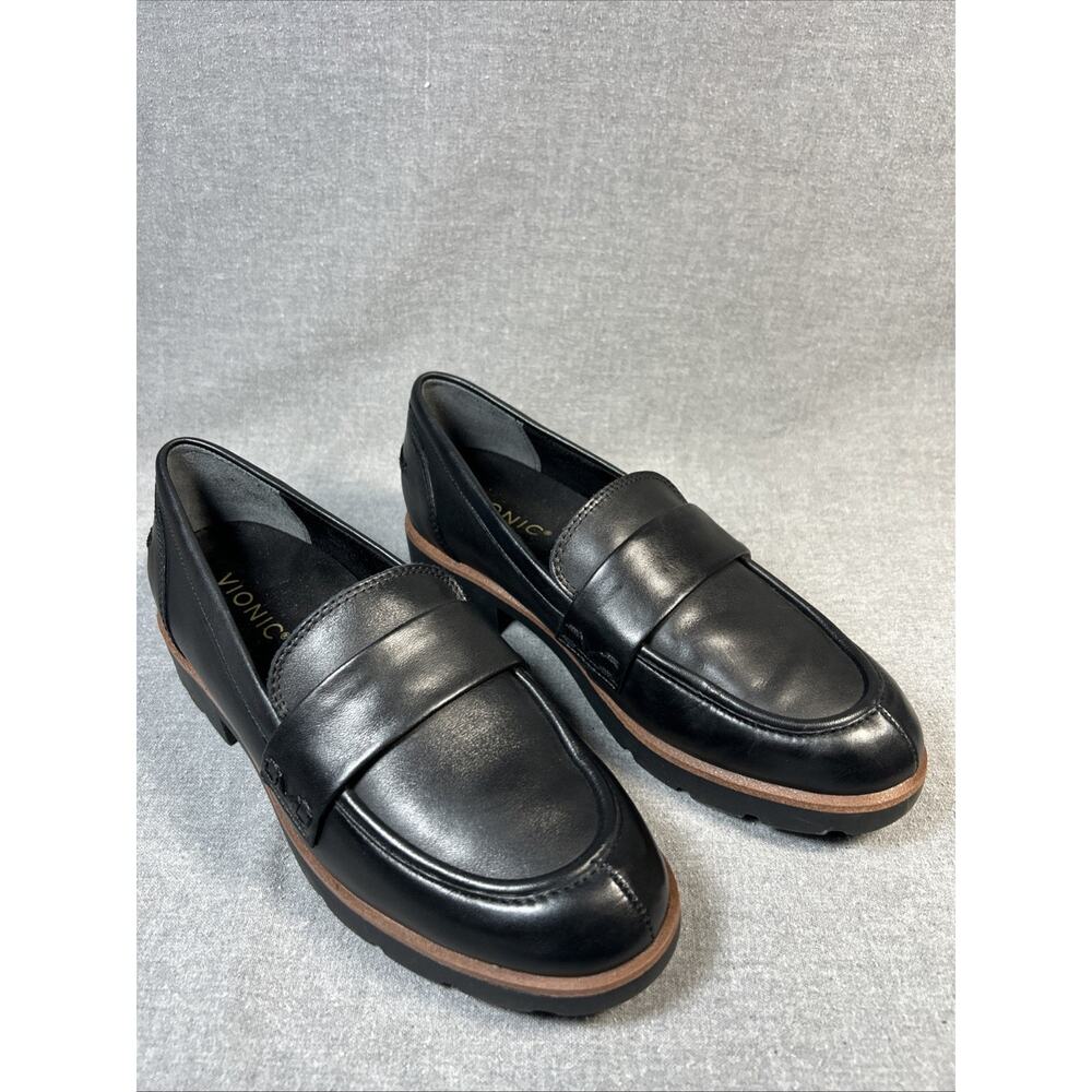 Vionic Cleo Loafers Black Leather Comfort Slip On Womens 6.5 W/Orthotic Support